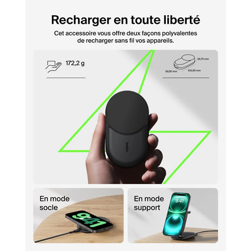Belkin 3-in-1 25W Qi2 Wireless Charging Station with MagSafe - Black