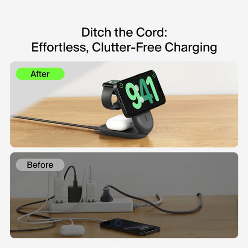 Belkin 3-in-1 25W Qi2 Wireless Charging Station with MagSafe - Black