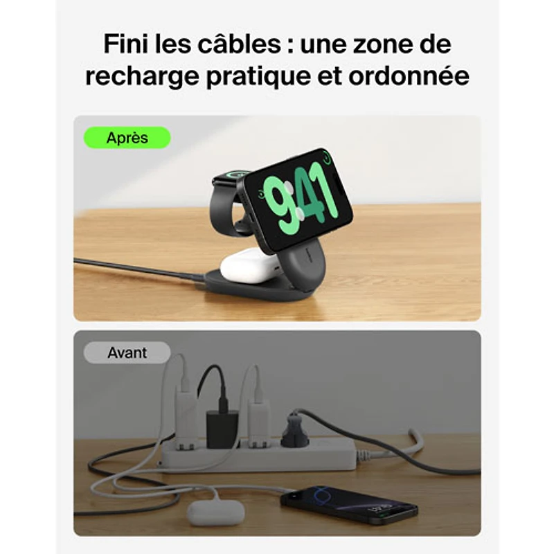 Belkin 3-in-1 25W Qi2 Wireless Charging Station with MagSafe - Black
