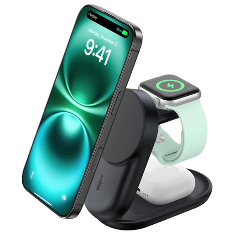 Belkin 3-in-1 25W Qi2 Wireless Charging Station with MagSafe - Black