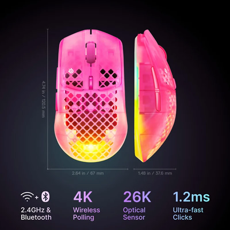 Souris de jeu Bluetooth de 26 000 ppp Aerox 3 de 2e génération de SteelSeries - Magenta