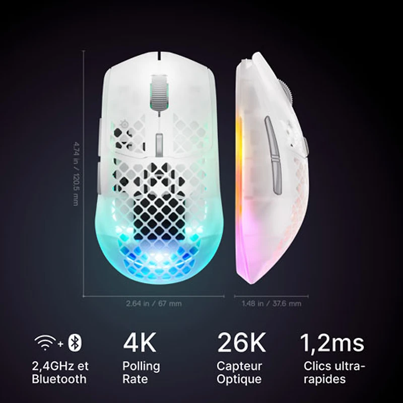 Souris de jeu Bluetooth de 26 000 ppp Aerox 3 de 2e génération de SteelSeries - Shadow