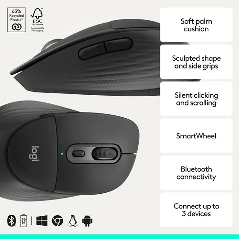 Souris optique Bluetooth Signature Comfort Plus M850 L de Logitech - Noir