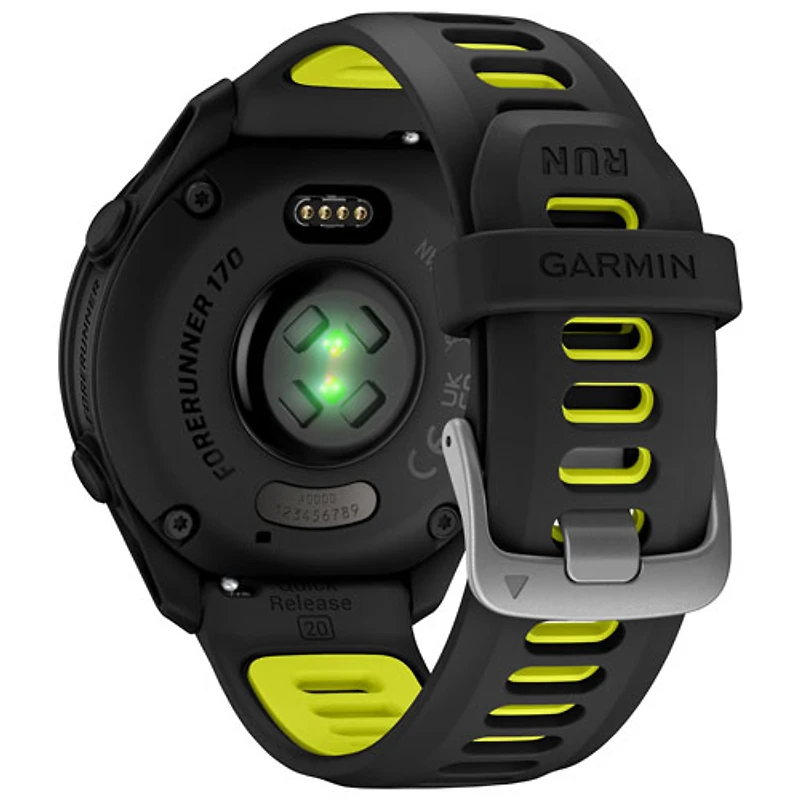Garmin Forerunner 170 Music 43mm GPS Running Smartwatch - Black / Amp Yellow