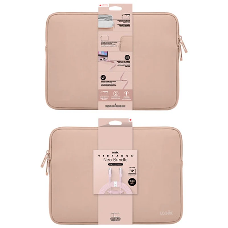 Housse Vibrance Neo de LOGiiX pour MacBook de 13 po avec câble USB-C à USB-C - Rose