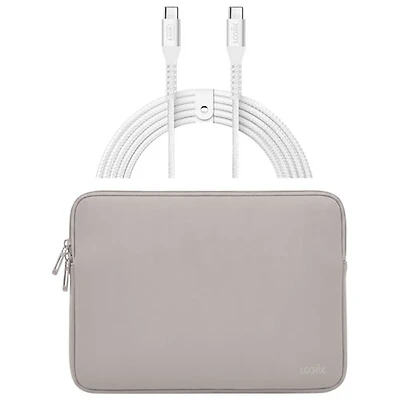 LOGiiX Vibrance Neo 13" MacBook Sleeve with USB-C to USB-C Cable - Silver