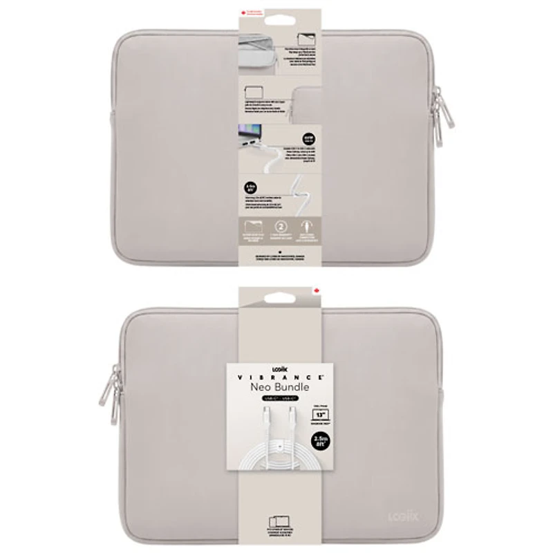 LOGiiX Vibrance Neo 13" MacBook Sleeve with USB-C to USB-C Cable - Silver