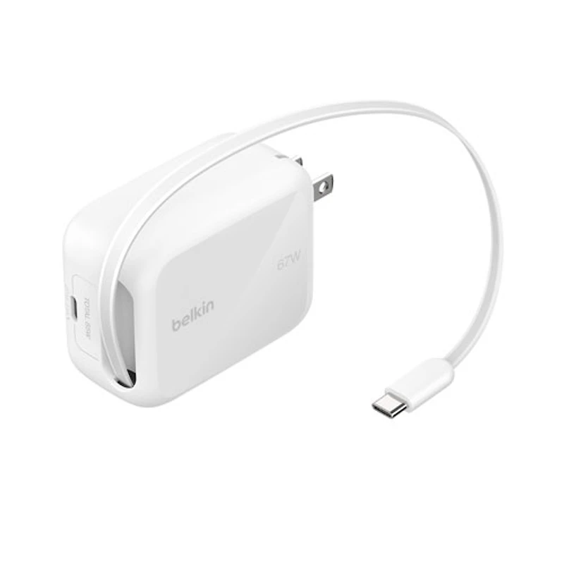 Belkin 67W USB-C GaN Wall Charger with 1m Retractable USB-C Cable