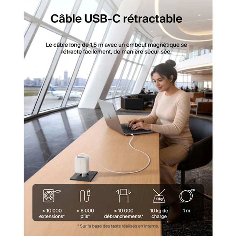 Belkin 67W USB-C GaN Wall Charger with 1m Retractable USB-C Cable