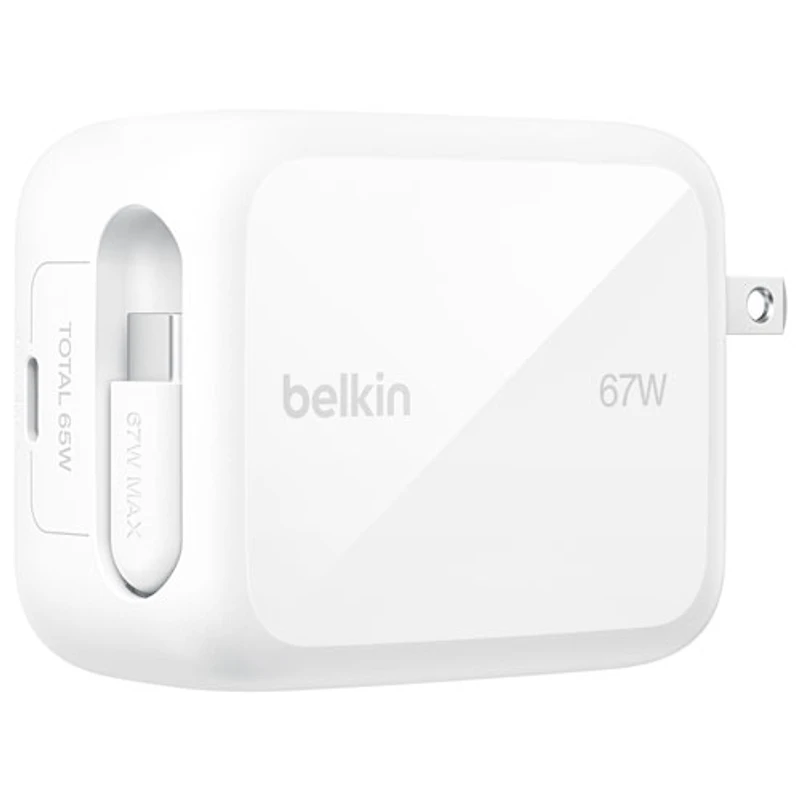 Belkin 67W USB-C GaN Wall Charger with 1m Retractable USB-C Cable
