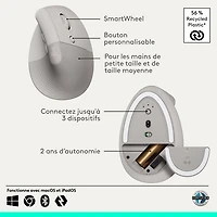 Logitech Lift Vertical Ergonomic Wireless Mouse - Sand
