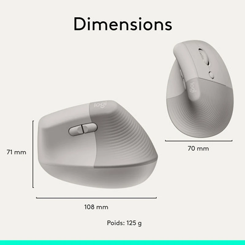 Logitech Lift Vertical Ergonomic Wireless Mouse - Sand