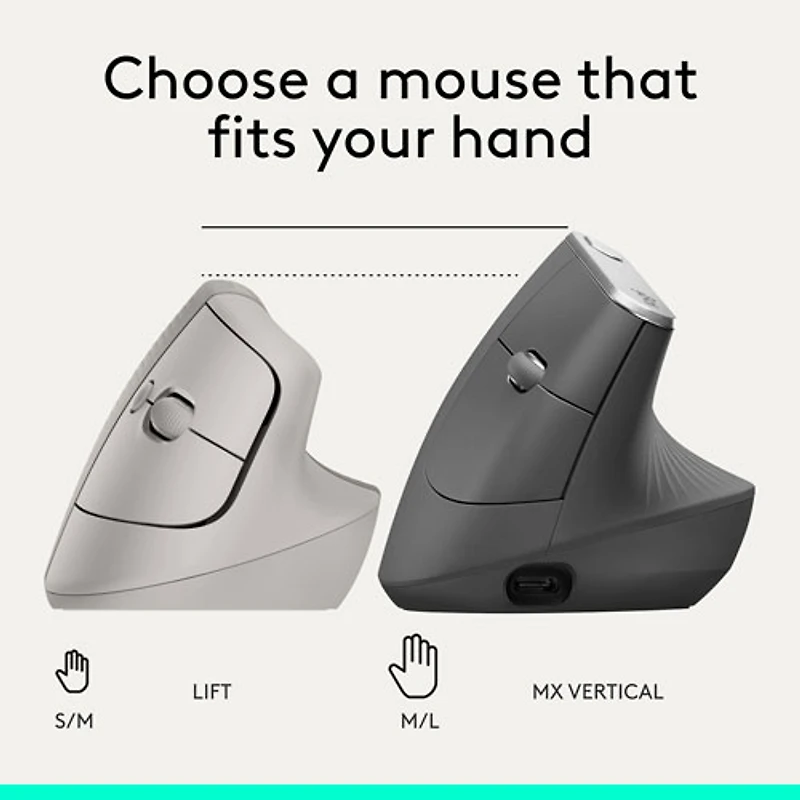 Logitech Lift Vertical Ergonomic Wireless Mouse - Sand