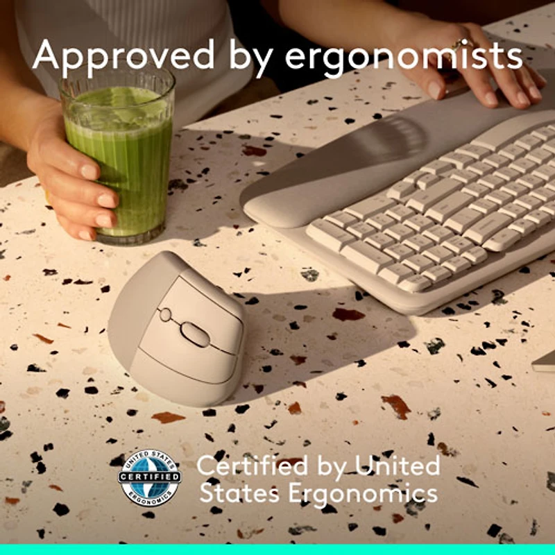 Logitech Lift Vertical Ergonomic Wireless Mouse - Sand