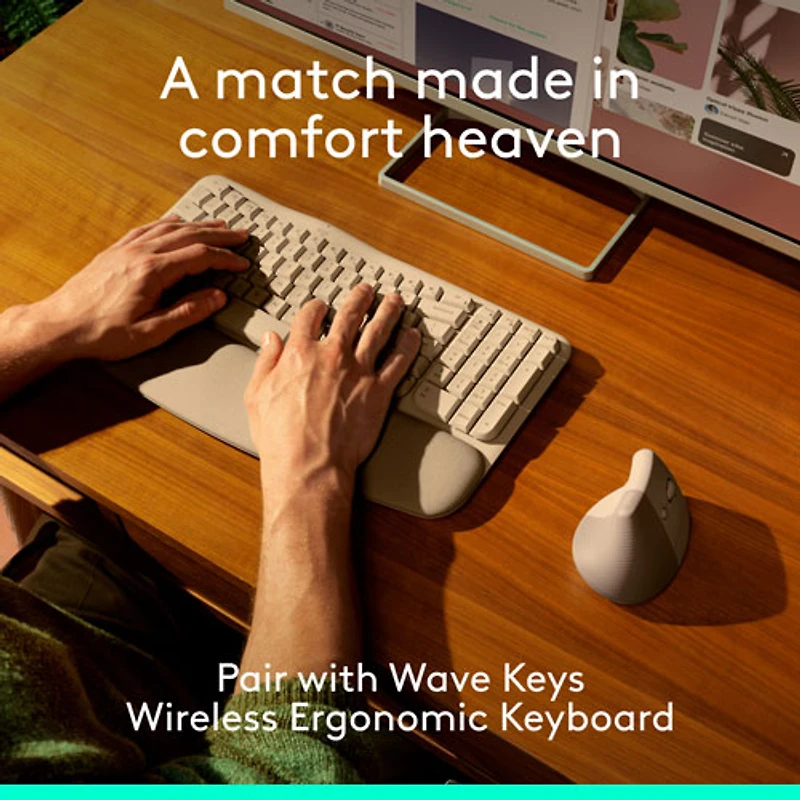 Logitech Lift Vertical Ergonomic Wireless Mouse - Sand