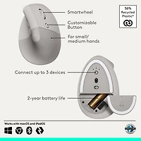 Logitech Lift Vertical Ergonomic Wireless Mouse - Sand