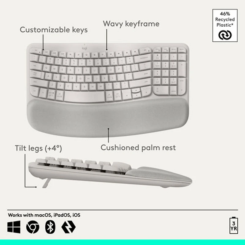 Logitech Wave Keys Wireless Ergonomic Keyboard - Sand
