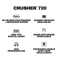Casque d'écoute 100 % sans fil à isolation sonore Crusher 720 de Skullcandy - Noir