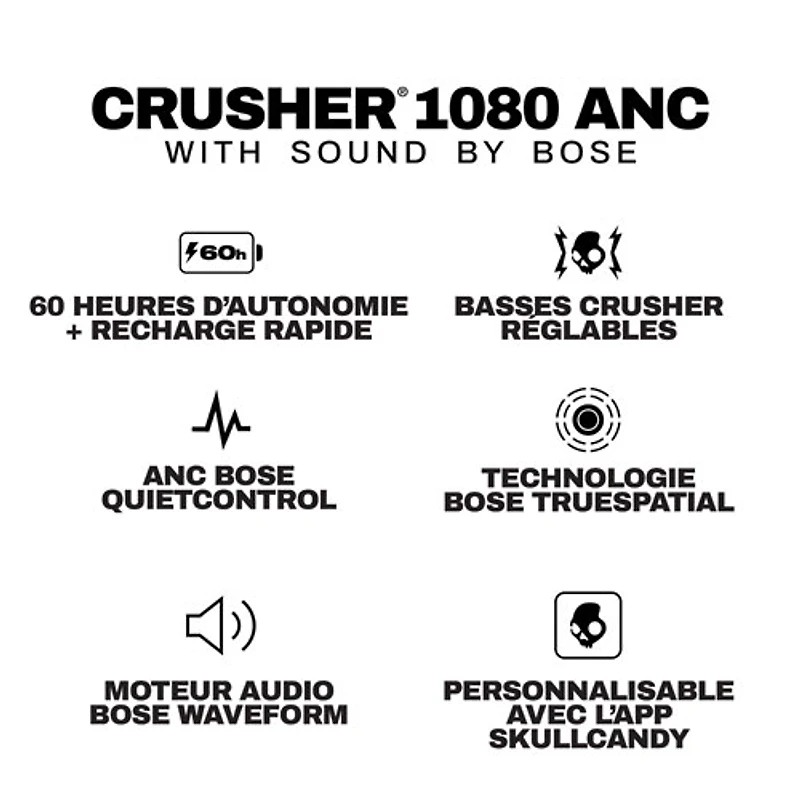 Skullcandy Crusher 1080 ANC Over-Ear Noise Cancelling True Wireless Headphones - True Black - Only at Best Buy