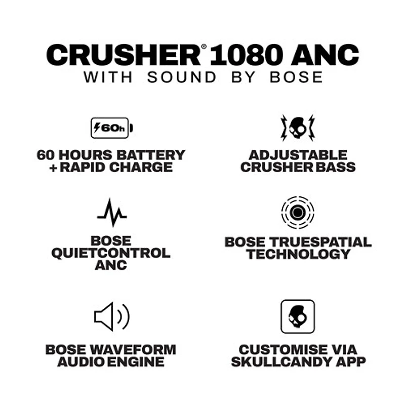 Skullcandy Crusher 1080 ANC Over-Ear Noise Cancelling True Wireless Headphones - True Black - Only at Best Buy