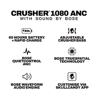 Skullcandy Crusher 1080 ANC Over-Ear Noise Cancelling True Wireless Headphones - True Black - Only at Best Buy