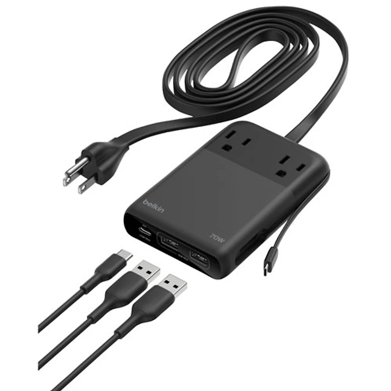 Station de recharge USB-C/USB-A GaN à 6 ports 70 W de Belkin - Noir