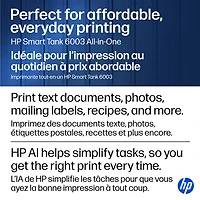 Imprimante à jet d'encre tout-en-un sans fil Smart Tank 6003 de HP - Noir - Recharge d'encre gratuite jusqu'à 3 ans incluse