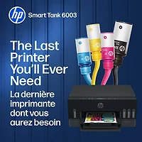 Imprimante à jet d'encre tout-en-un sans fil Smart Tank 6003 de HP - Noir - Recharge d'encre gratuite jusqu'à 3 ans incluse