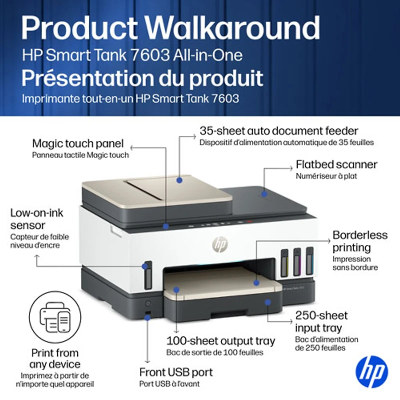 HP Smart Tank 7603 Wireless All-In-One Inkjet Printer - White - Free Refillable Ink Up to 3 Years Included