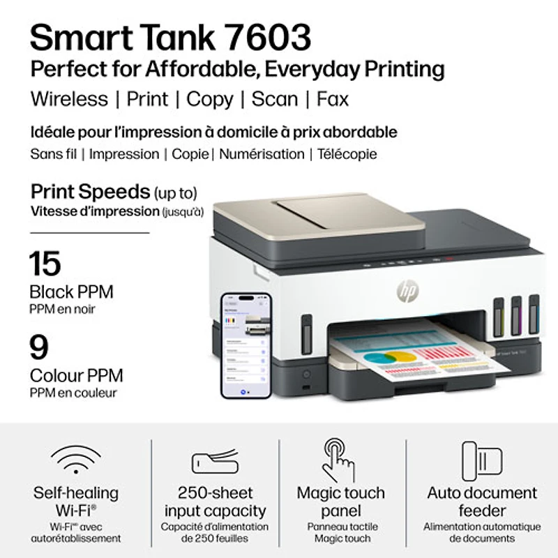 HP Smart Tank 7603 Wireless All-In-One Inkjet Printer - White - Free Refillable Ink Up to 3 Years Included