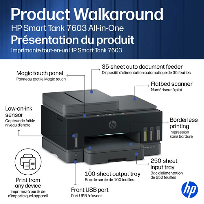 HP Smart Tank 7603 Wireless All-In-One Inkjet Printer - Black - Free Refillable Ink Up to 3 Years Included