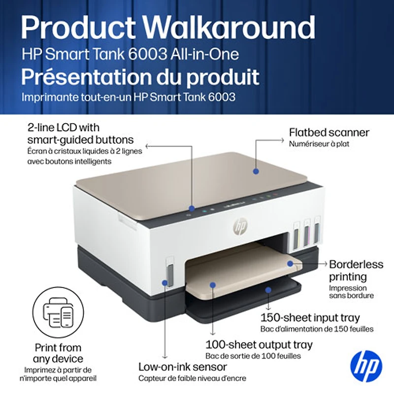 HP Smart Tank 6003 Wireless All-In-One Inkjet Printer - White - Free Refillable Ink Up to 3 Years Included