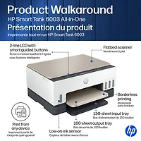 HP Smart Tank 6003 Wireless All-In-One Inkjet Printer - White - Free Refillable Ink Up to 3 Years Included