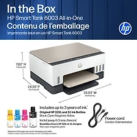 HP Smart Tank 6003 Wireless All-In-One Inkjet Printer - White - Free Refillable Ink Up to 3 Years Included
