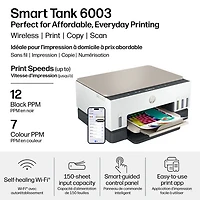 HP Smart Tank 6003 Wireless All-In-One Inkjet Printer - White - Free Refillable Ink Up to 3 Years Included