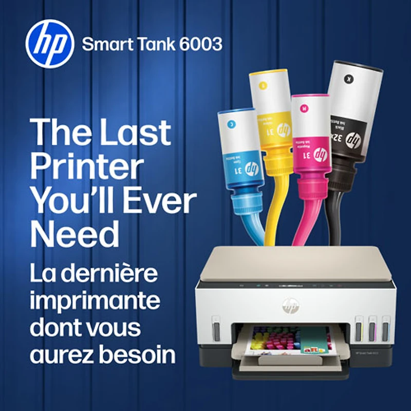 HP Smart Tank 6003 Wireless All-In-One Inkjet Printer - White - Free Refillable Ink Up to 3 Years Included