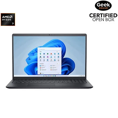 Boîte ouverte - Portable de 15,6 po de Dell - Noir carbone (Ryzen 7 7730U d'AMD/RAM 16 Go/SSD 512 Go/Windows 11 Famille)