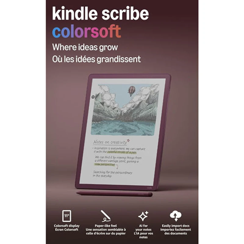 Liseuse numérique Go 11 po Kindle Scribe Colorsoft d'Amazon avec écran tactile et stylet haut de gamme (PA2MA5