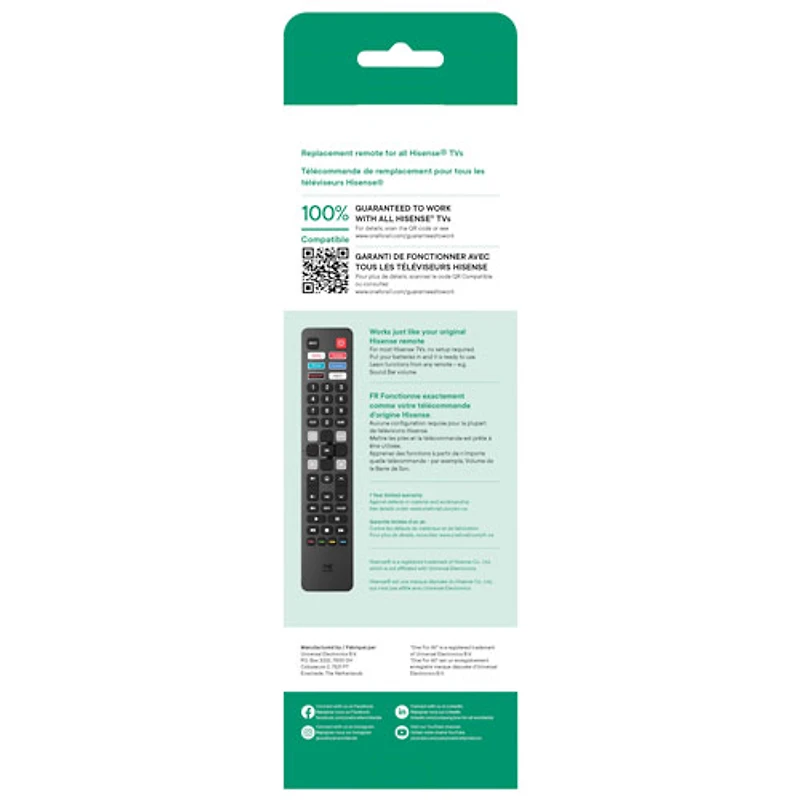 One For All Hisense TV Replacement Remote Control (URC4916)