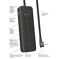 Parasurtenseur à 8 prises avec ports USB-A/USB-C d'UltraLink (ULPSP8B)