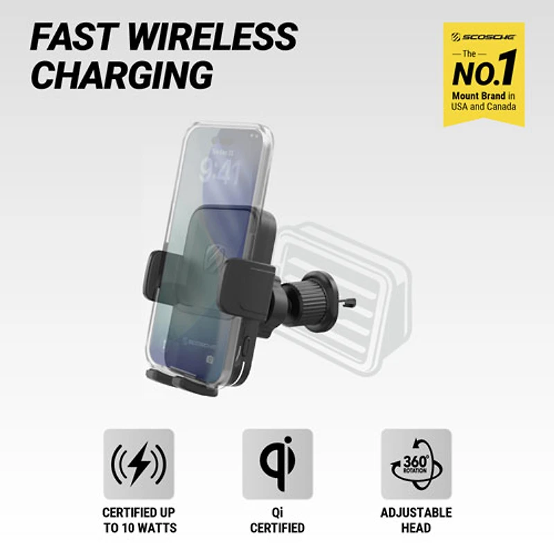 Scosche MagicGrip 10W Qi Fast Charging 3-in-1 Wireless Vent Mount Auto Grip (SUHQWDSVM-SP )
