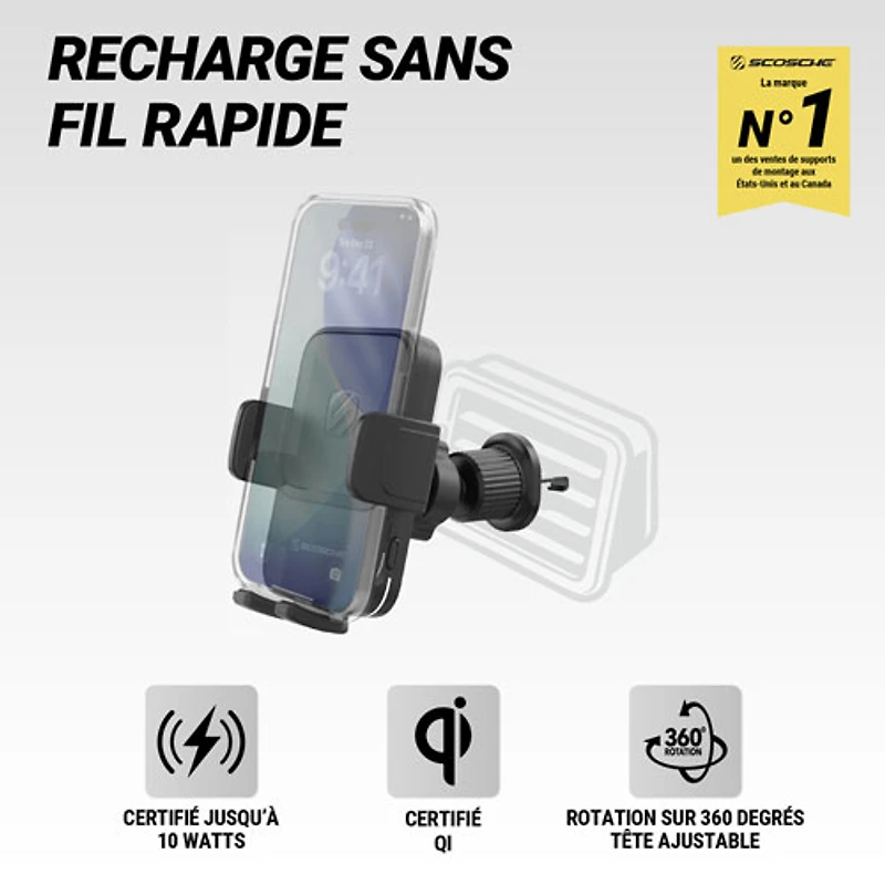 Scosche MagicGrip 10W Qi Fast Charging 3-in-1 Wireless Vent Mount Auto Grip (SUHQWDSVM-SP )