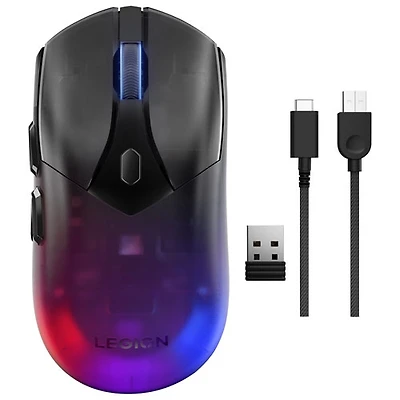 Souris de jeu optique RVB sans fil Legion M410 16 000 ppp de Lenovo - Noir transparent