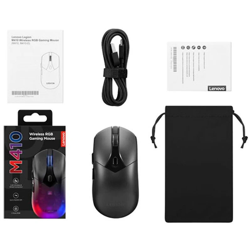 Souris de jeu optique RVB sans fil Legion M410 16 000 ppp de Lenovo - Noir transparent