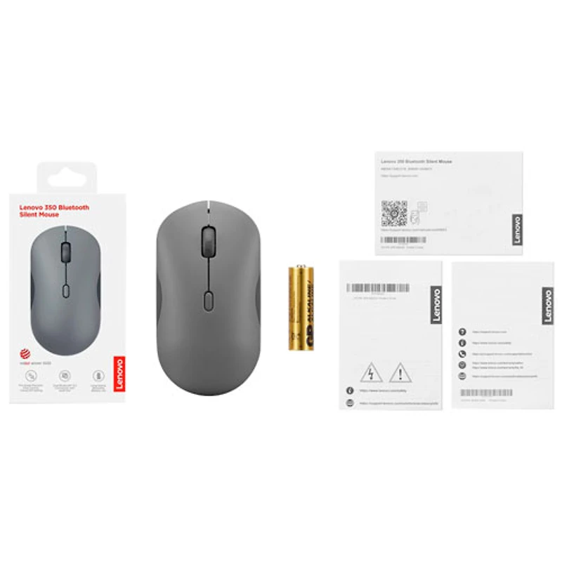 Souris optique Bluetooth Silent Mouse 350 de Lenovo - Gris lunaire