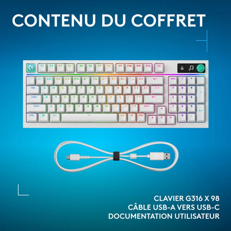 Clavier de jeu mécanique rétroéclairé pleine grandeur à touches tactiles G316 X de Logitech - Blanc - Anglais