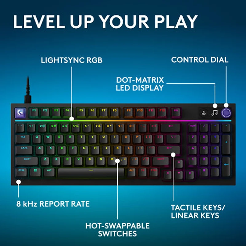 Clavier de jeu mécanique rétroéclairé pleine grandeur à touches tactiles G316 X de Logitech - Noir - Anglais
