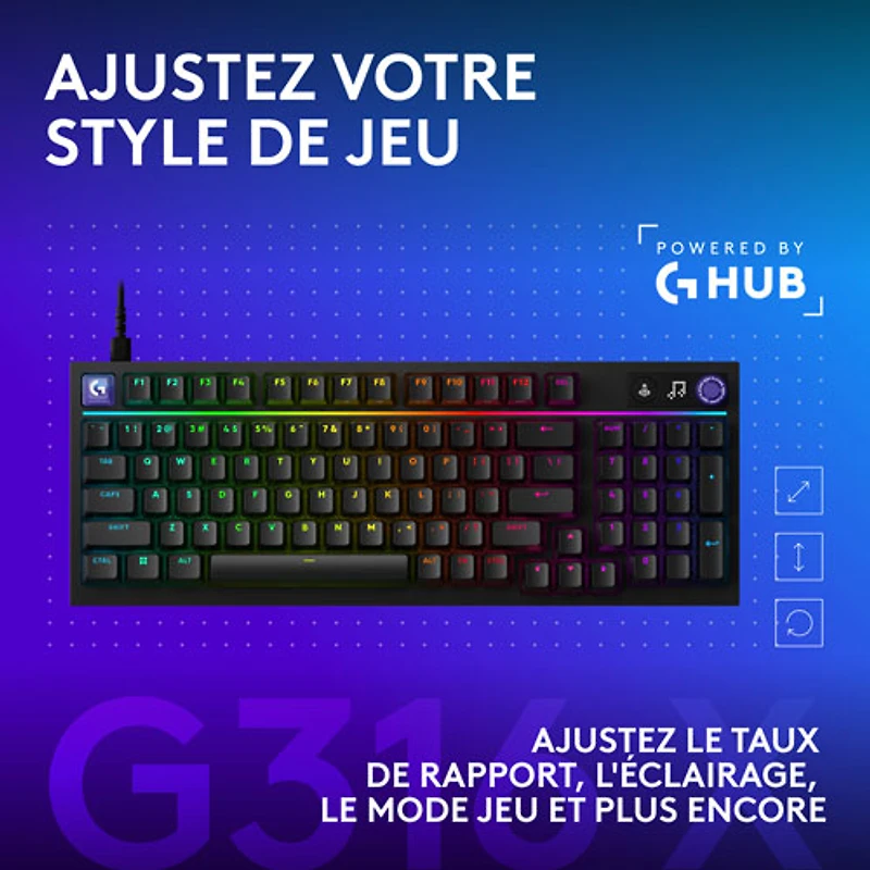 Clavier de jeu mécanique rétroéclairé pleine grandeur à touches linéaires G316 X de Logitech - Noir - Anglais