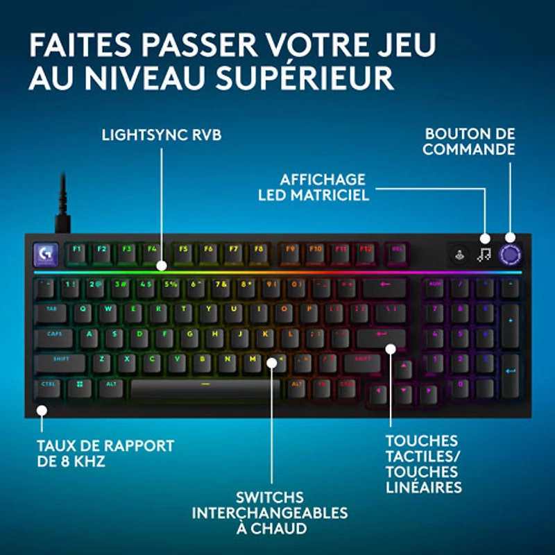 Clavier de jeu mécanique rétroéclairé pleine grandeur à touches linéaires G316 X de Logitech - Noir - Anglais