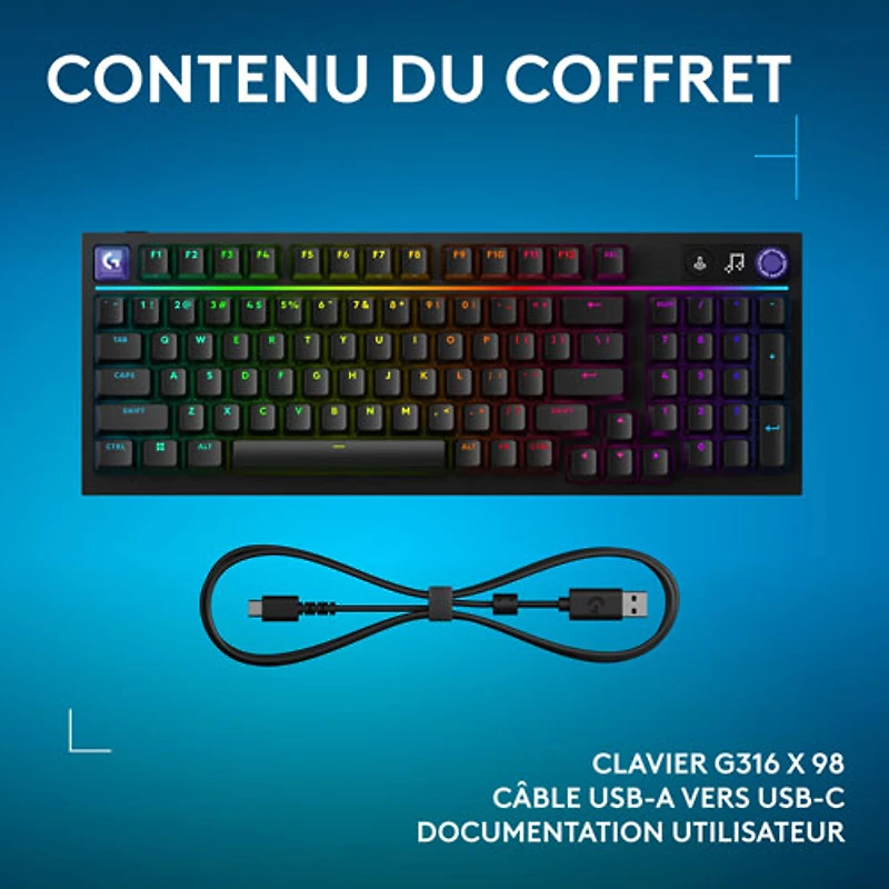 Clavier de jeu mécanique rétroéclairé pleine grandeur à touches linéaires G316 X de Logitech - Noir - Anglais
